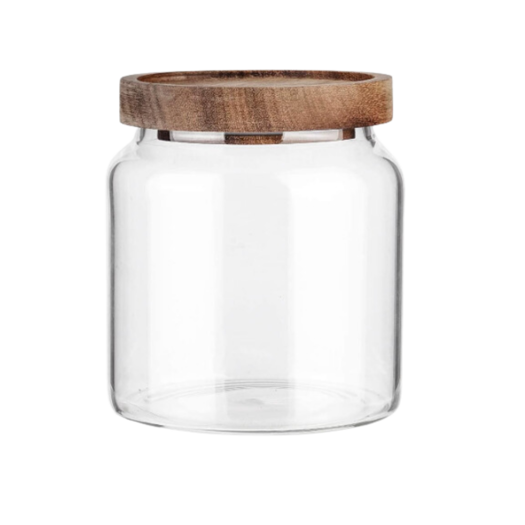 glass jar with wooden lid, food safe, pantry